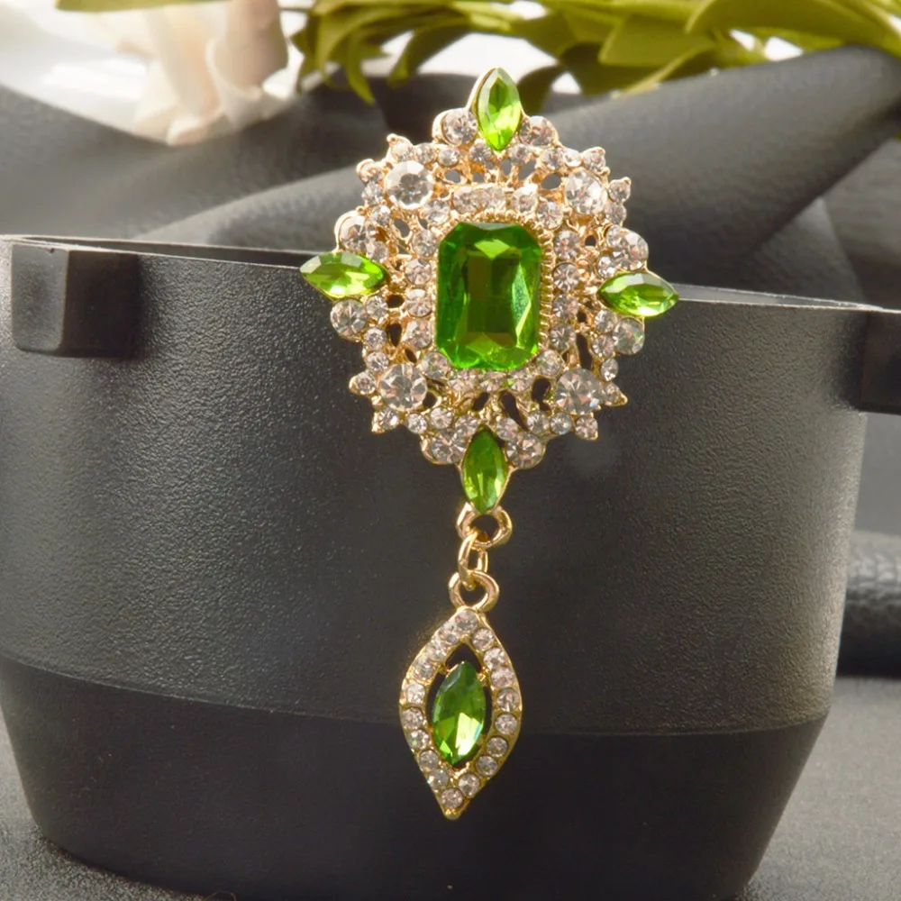MZC Винтаж зеленый кристалл капли воды Броши роскошные броши сплав Женская Брошь на булавке аксессуары со стразами женские