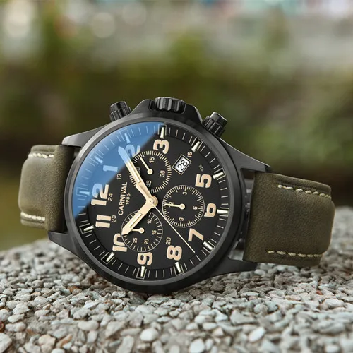 Black C8818 gree Карнавальный светильник Тритий, мужские часы Ronda, кварцевый хронограф, Тритий, светящиеся водонепроницаемые военные спортивные часы, мужские часы - Цвет: Black C8818 gree