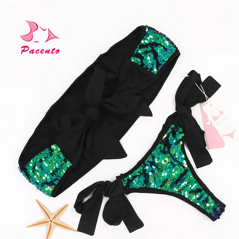 Pacento 2017 новинка сексуальное бикини с блестками бразильский купальник бандо