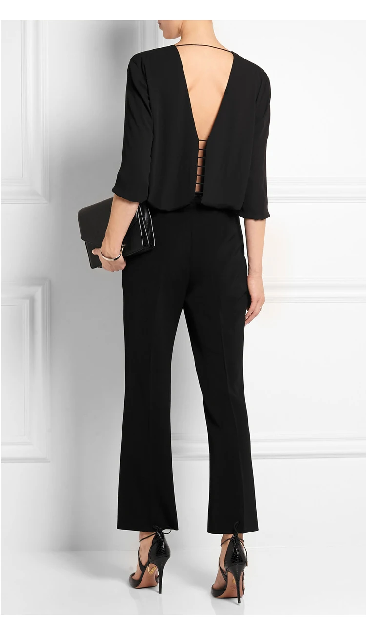 Сексуальный шифоновый топ с вырезом на спине и v образным женский черный пуловер