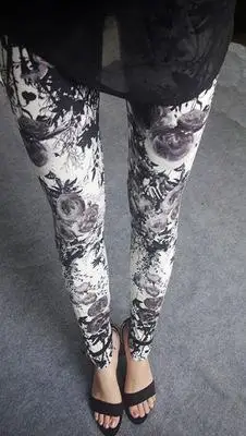 Flower Printed Leggings Sexy Women Lady Slim High Elastic Cotton Pants Multiple - Цвет: 30