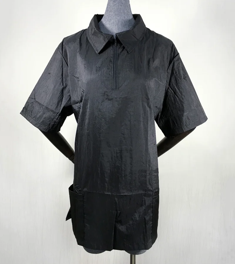 Короткий рукав молния Парикмахерская Ткань с портным воротником салон техник