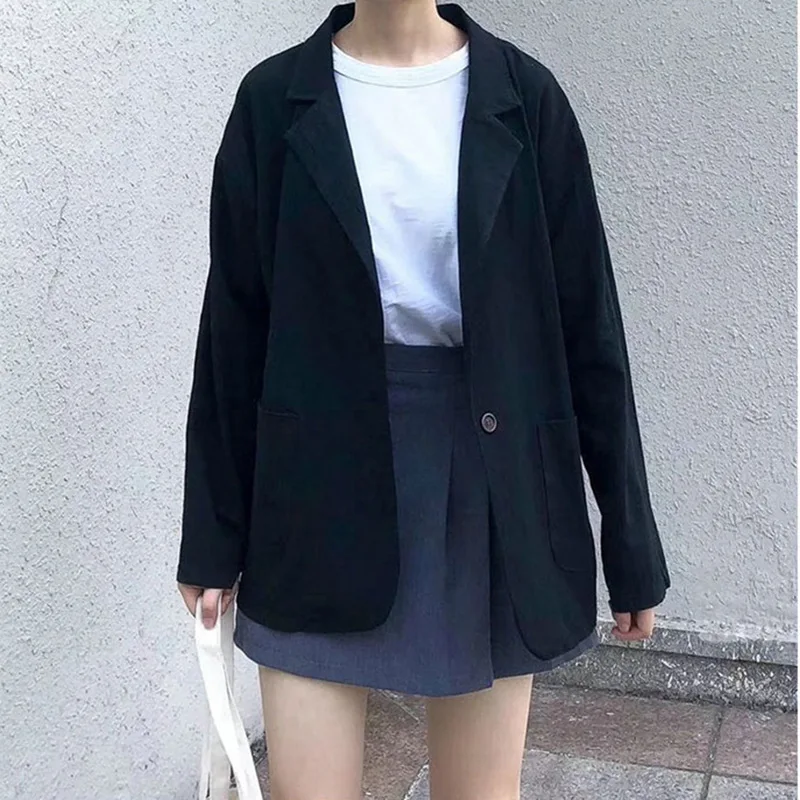 

New Blazer Women Loose Casual Cotton Linen Women Blazer Jacket Long Sleeve Suit Jacket Solid Color Wild Female Blazers Suit