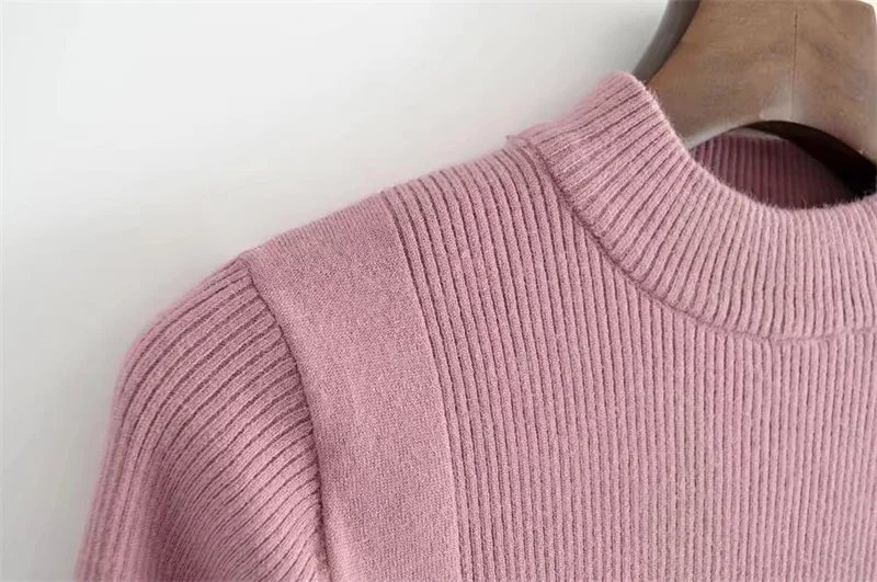 Elegent! Женские вязанные топы с длинными рукавами в рубчик и воронкой, тонкие пуловеры, кроп-трикотаж, 8 цветов