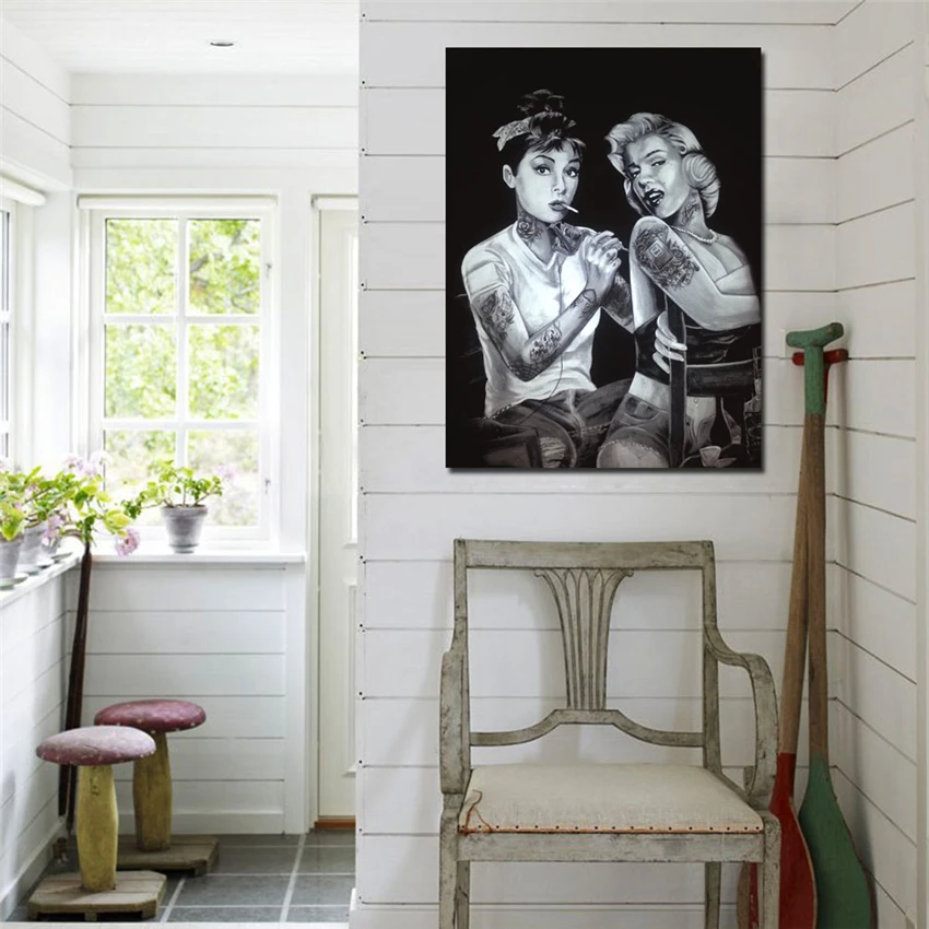 Мэрилин Монро и Одри Хэпберн-тату Сексапильный постер Картина на холсте