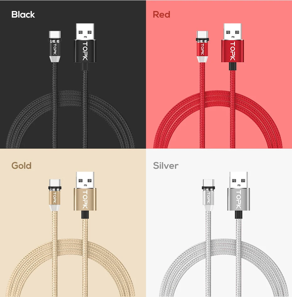 TOPK AM23 светодиодный магнитный Micro USB кабель USB C кабель для samsung Xiaomi huawei Android кабели для мобильных телефонов для iPhone X Xs Max