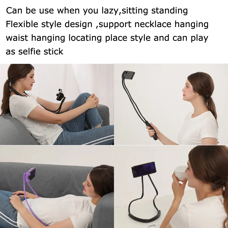 moeff quality universal lazy neck phone holder stand cell mobile phone holder flexible mount for iphone soporte movil celular free global shipping