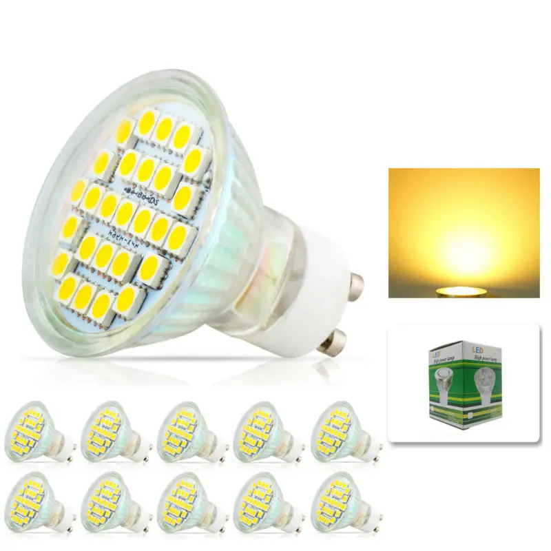 10x GU10 5050 SMD 27 LED 7 Вт белый теплый прожектор точечные лампы лампа со стеклянной