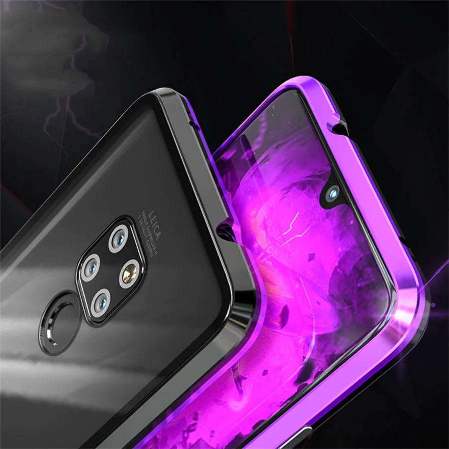 For Mate 20 Pro Magnetic Adsorption Snap Phone Case for Huawei Luxury Metal Tempered Glass Back Cover Coque |