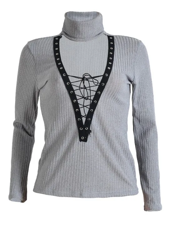 

Deep V-Neck Pullover Knitwear Autumn Winter Long Sleeve Sexy Sweaters Women Hollow Out Bandage Pullovers Knit Tops Pull Femme