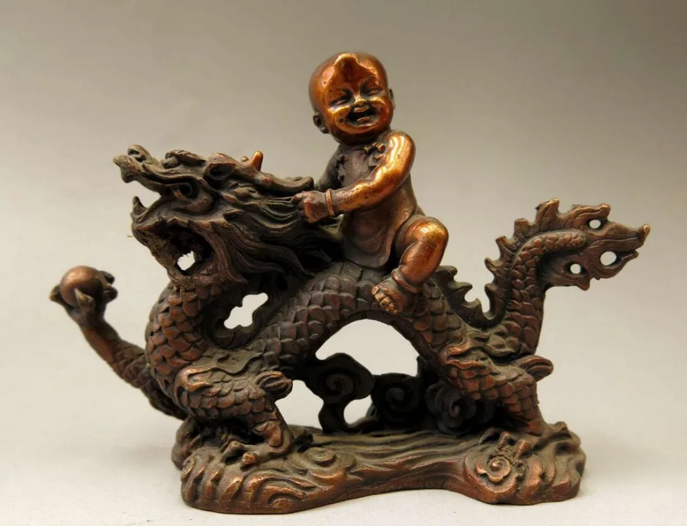 Китай Бронзовая скульптура резная медь фэн шуй Дракон мальчик Феникс девушка