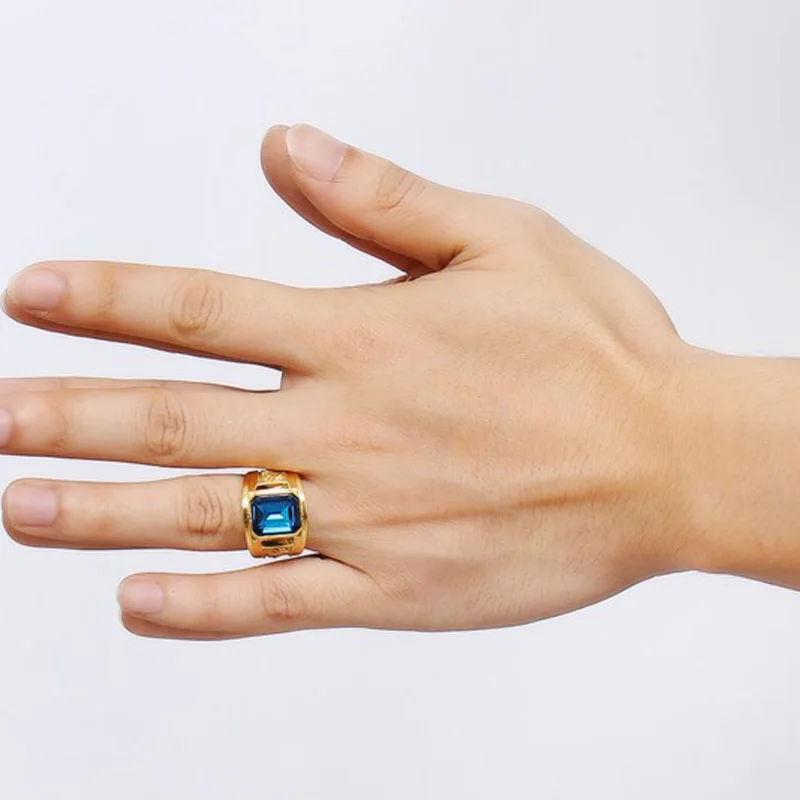 RC-183 Vintage Dragon Design Titanium Steel Couple Ring Cool Men Women Gold Color Blue Red Shiny Rhinestone Wedding | Украшения и
