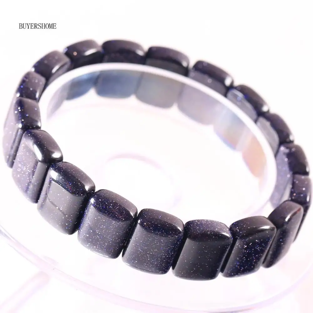 

Free Shipping Jewelry Gift Cord Stretch Rectangular Beaded Bracelet For Women Natural Stone Blue Sandstone Bangle 7" H251