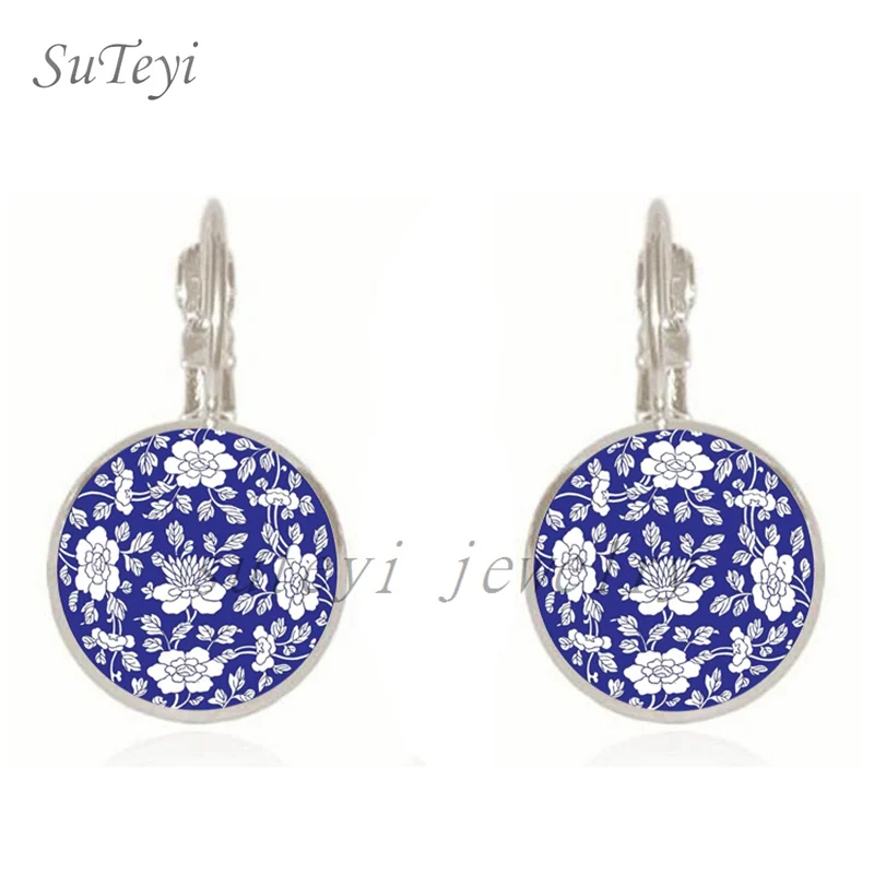 SUTEYI Шарм Синий Серьги Henna Mandala серьги стеклянный купол художественный уха