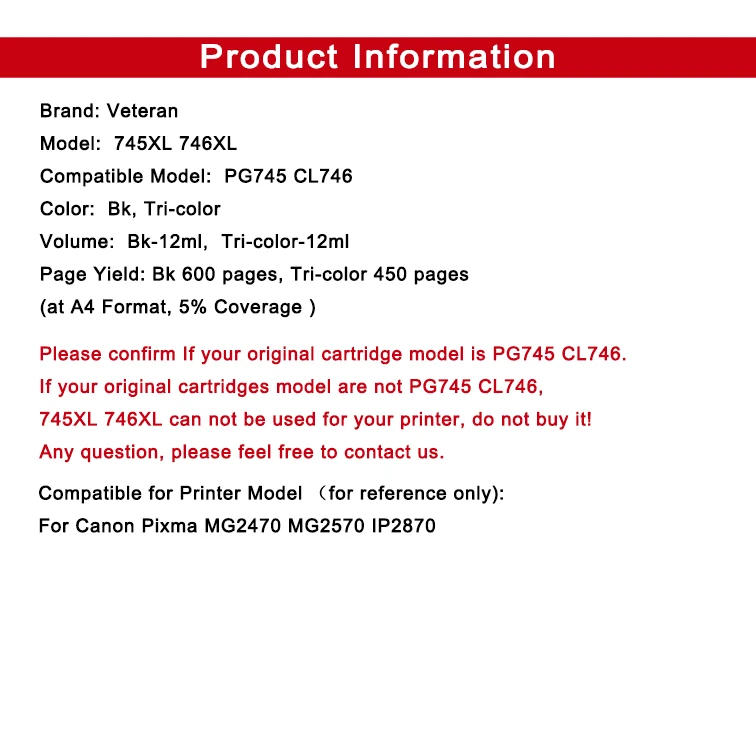 Veteran PG745 CL746 чернильный картридж совместимый с Canon PG 745 CL 746 бриллиантовый для
