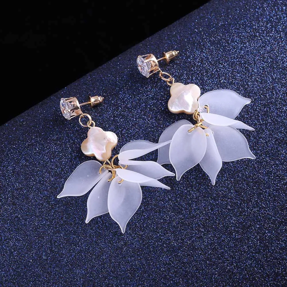 Простой белый лепесток кулон Shell длинные падение Длинные Висячие серьги для Для