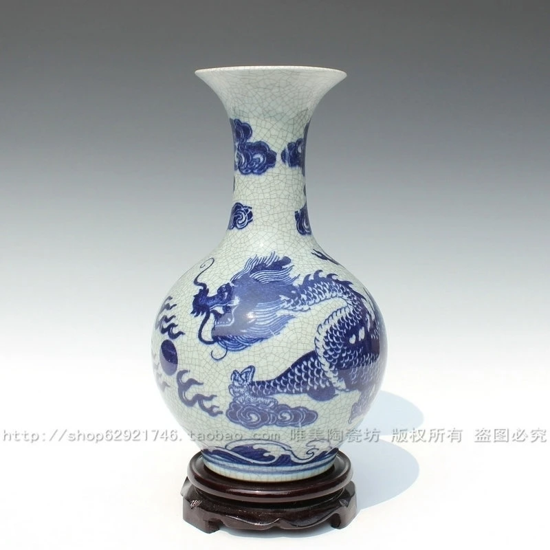 Jingdezhen ceramic antique vase glaze blue and white guanyao crack glaze reward bottle blue and white
