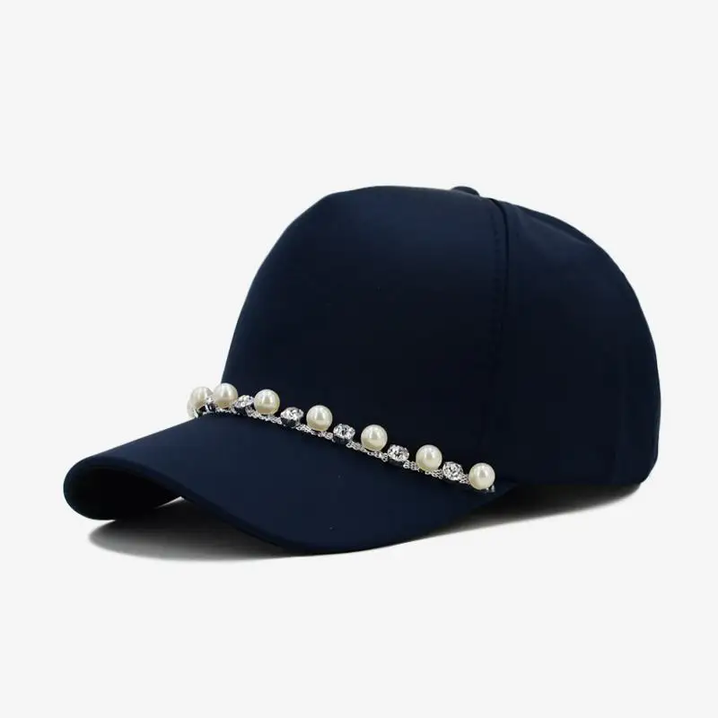 COKK Новая модная Бейсболка для женщин с жемчужинами и цепочкой Snapback Головные уборы для женщин Gorras Регулируемая Кепка женская шляпа от солнца - Цвет: Blue