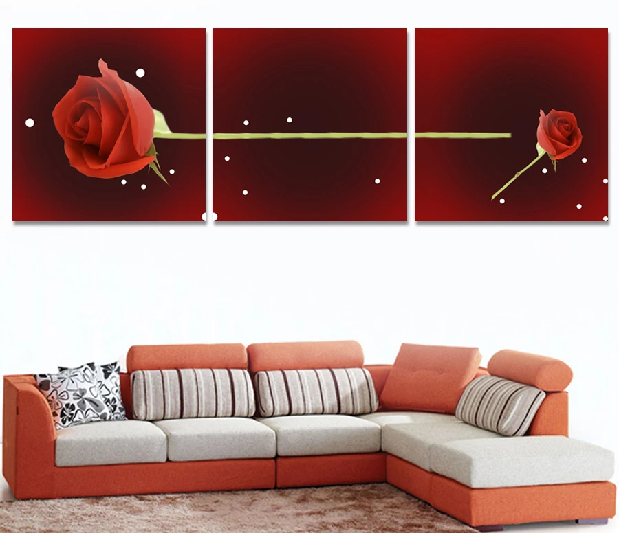 3 Панель Unframed Современная Домашнее Украшение Стены в Искусстве Роза красное
