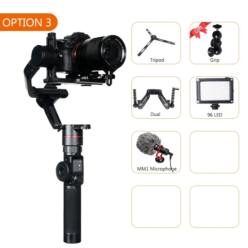 FeiyuTech Feiyu AK2000 3-осевой Камера карданный стабилизатор для sony Canon 5D Panasonic GH5 Nikon 2,8 кг грузоподъемность - Цвет: w dual monitor grip