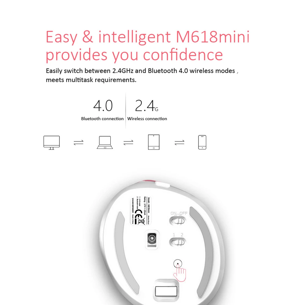 Delux M618 мини беспроводная мышь Bluetooth 4 0 + 2 GHz для подзарядки игровая офисный ноутбук