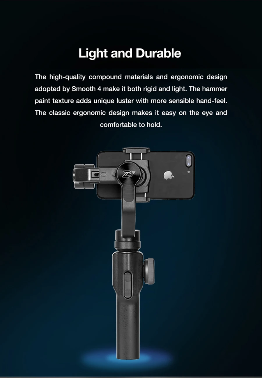 Zhiyun ZHIYUN Smooth 4 3-осевой портативный монопод с шарнирным замком автофокусом стабилизатор для iPhone X Gopro Hero sjcam cam xiaomi PK гладкая Q