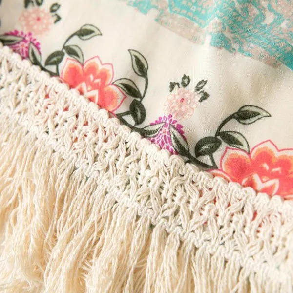 

fashion jackets Women Summer Fashion Concise All-match Flower Pattern Tassel Sunscreen All-match