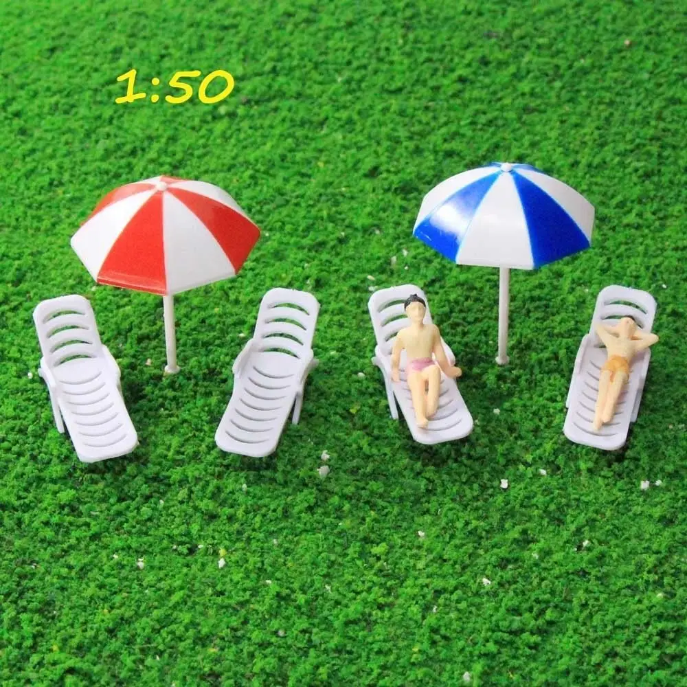 

TYS19050 2 Sets Parasols Sun Loungers Deck Chairs Bench Settee O Model Train Railway Plastic Model Umbrella