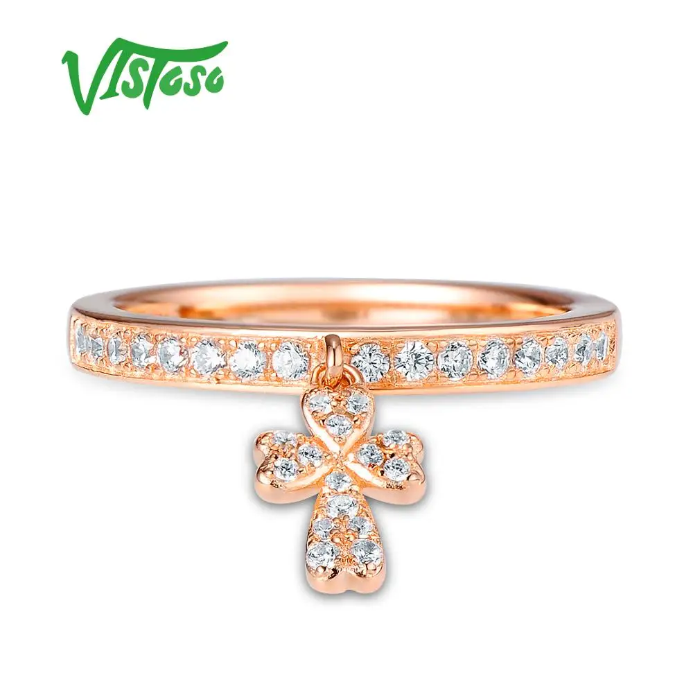 VISTOSO серебряные кольца для женщин 925 пробы серебряный крест розовое золото цвет