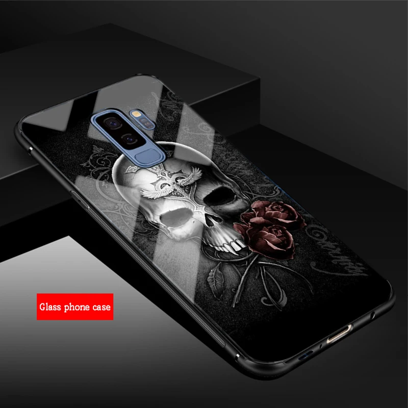 Чехол из закаленного стекла для телефона для samsung Galaxy A6 A6S A8 A8S J6 J8 S8 S9 S10 PLUS NOTE 8 9 Ретро Стиль цветок череп - Цвет: B19040709-06.jpg