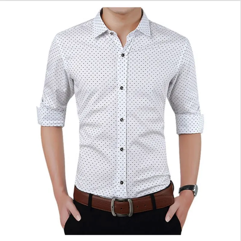 Slim Fit мужской социальной платье в деловом стиле рубашки Формальные горошек Для