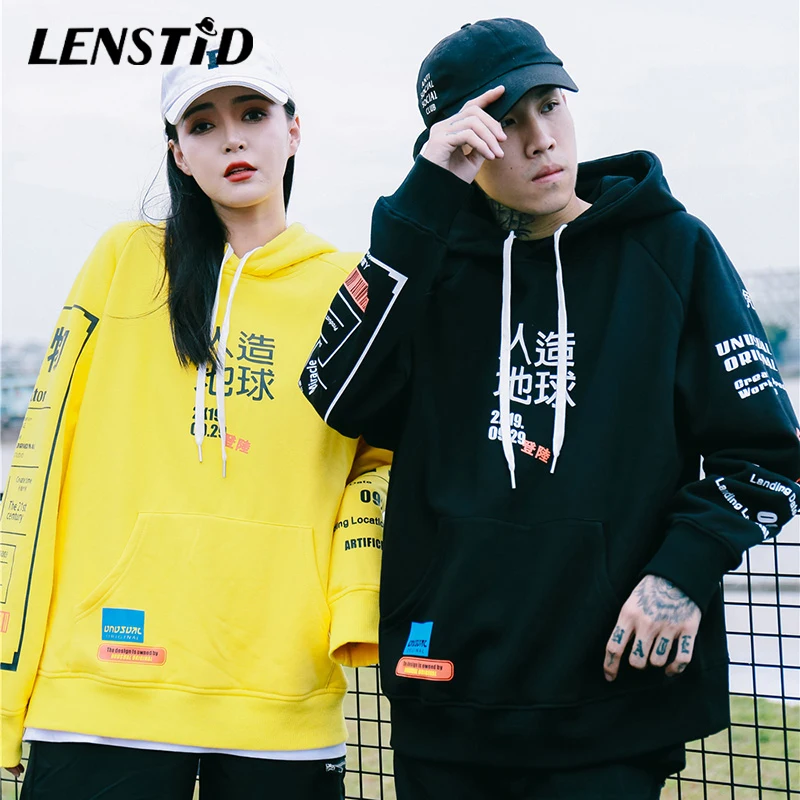 LENSTID 2019 Harajuku Графический граффити канджи хип хоп Уличная толстовка хлопок осень