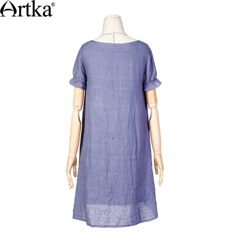 ARTKA Женская летняя Новая Винтажная с круглым вырезом коротким рукавом вышивка
