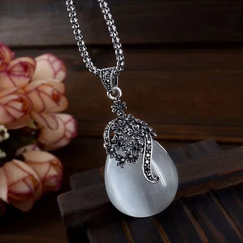 OCESRIO винтажное ожерелье с подвеской в виде кошачьих глаз камнем посеребренное колье тибетском стиле для