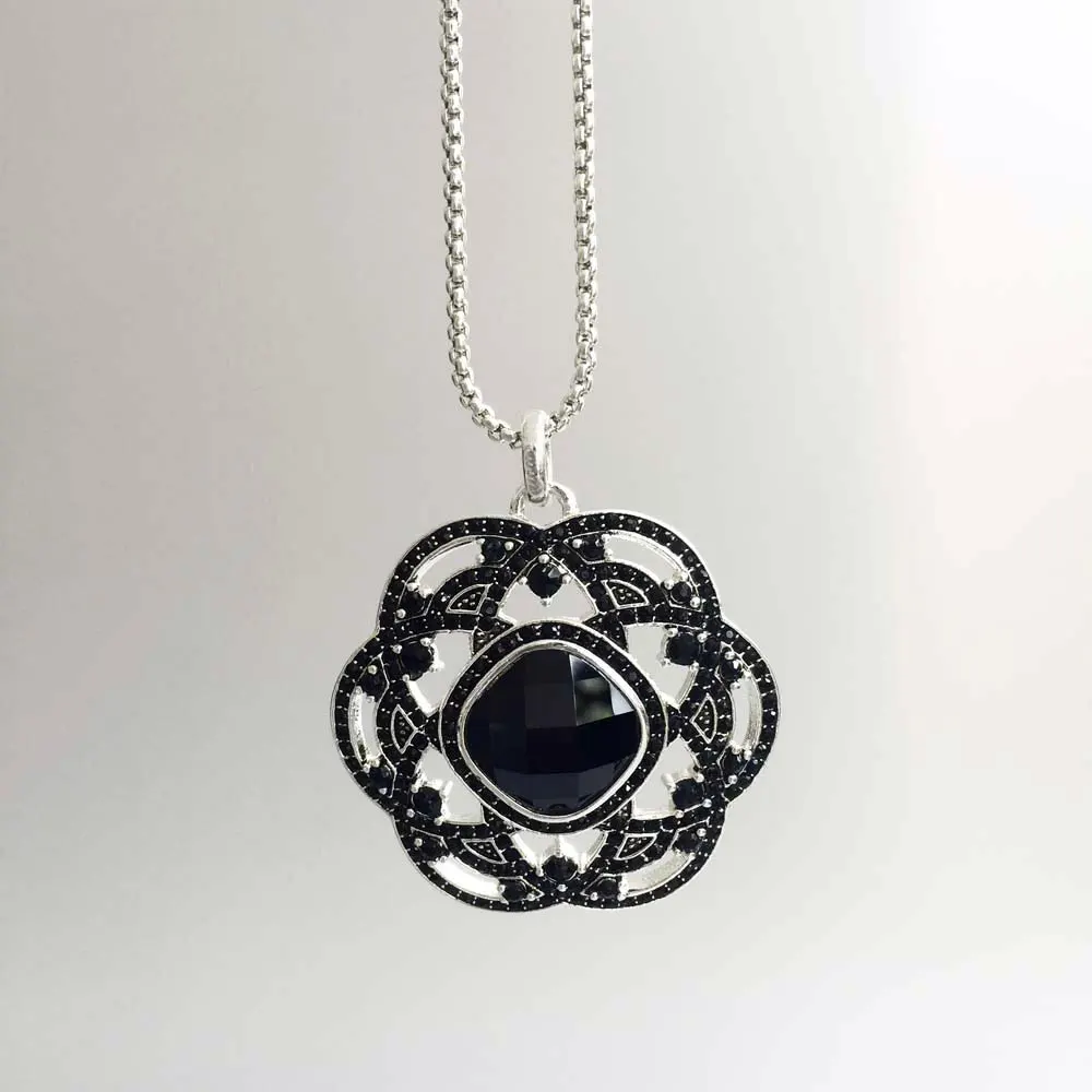 Black Onyx Hollow Flower Pendants for Necklace Women Men Thomas Style CZ Silver Fashion DIY Jewelry Accessories 2018 New | Украшения и