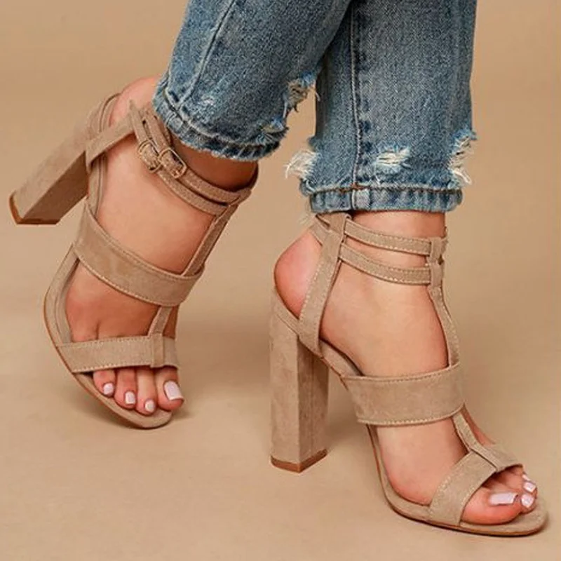 2019 New Flock Women Sandals Block Heels Shoes 9CM Fashion Buckle Pumps Summer Ladies Sexy Party | Обувь
