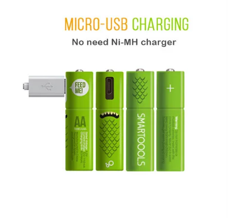 4 шт./лот 1,2 V AA/AAA аккумуляторная батарея 450mah 1000mAh Ni-MH Micro-USB перезаряжаемые батареи с 2-1 зарядной линией - Цвет: AA 4pcs