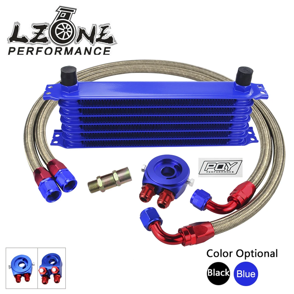 

LZONE - UNIVERSAL 7 ROWS OIL COOLER KIT + OIL FILTER SANDWICH ADAPTER + STAINLESS STEEL BRAIDED OIL HOSE W/PQY STICKER+BOX