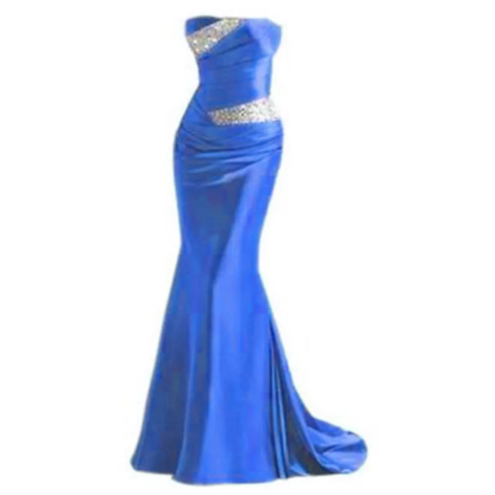 

2019 party dress women evening gown long mermaid blue luxury elegant for special occasion strapless sleeveless prom dress