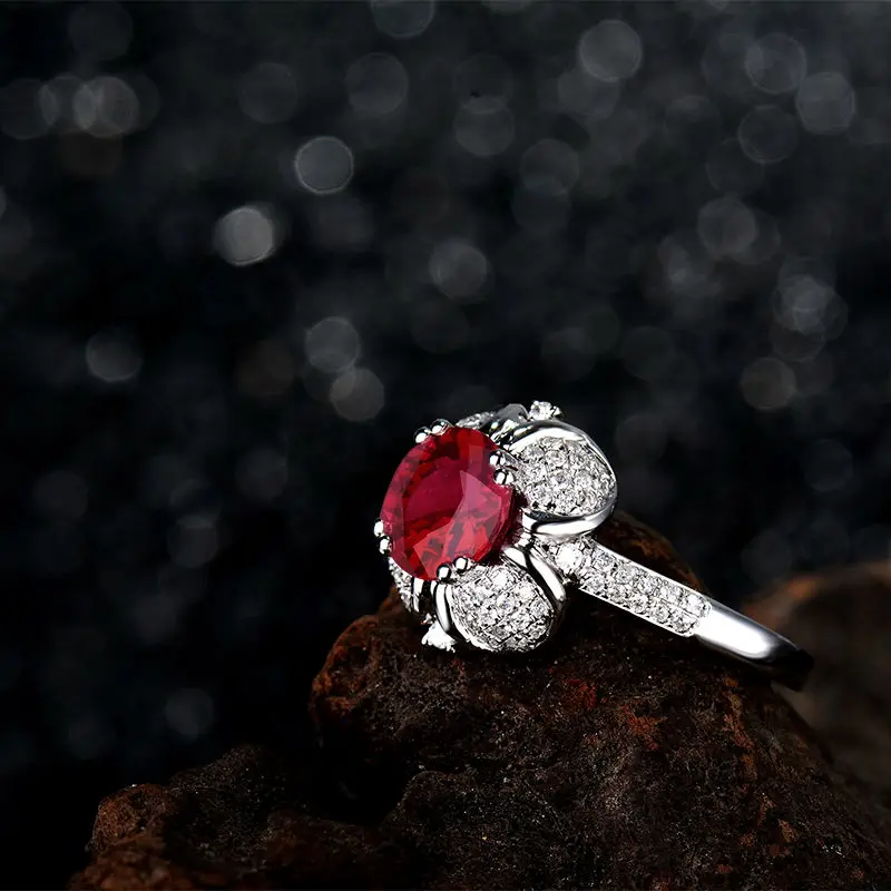 Кольцо с красным Рубином 14 карат бриллиантами 0.40ct из белого золота | Украшения и