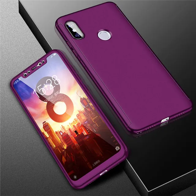 Фиолетовый 360 полный защитный чехол для телефона Xiaomi 9 8Lite Redmi Note 7 6 Pro 6A 4X противоударный чехол s для Redmi 5 Plus 5A крышка со стеклом - Цвет: Фиолетовый