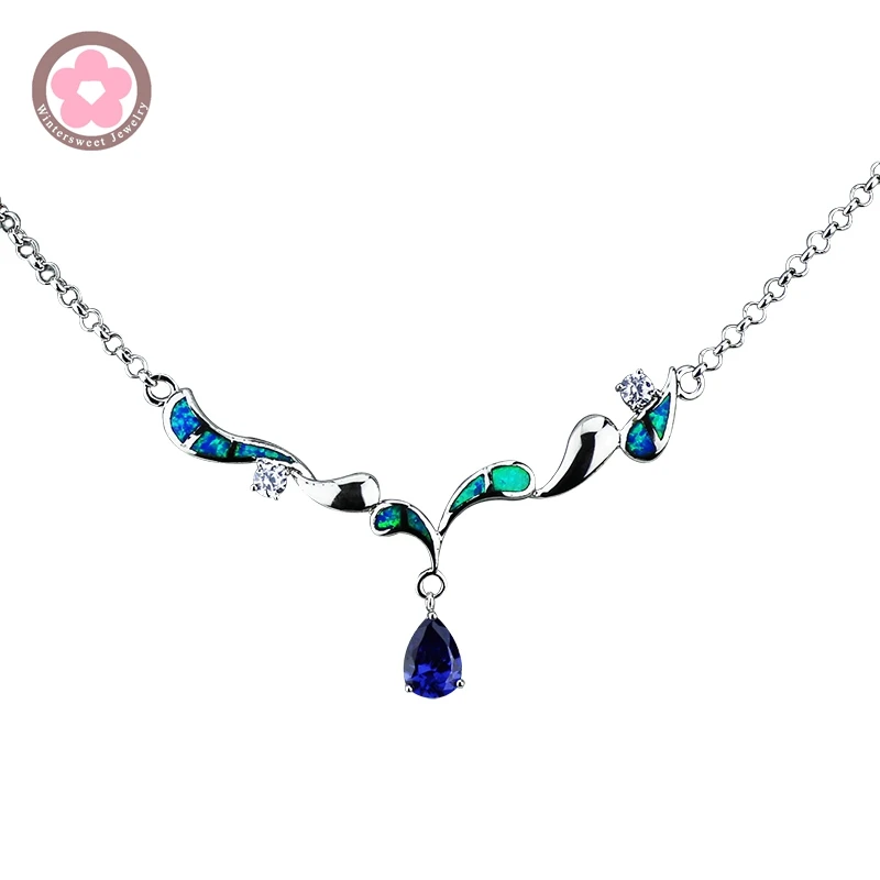 

JZN0001 Elegant Blue Opal Gem Link Necklaces for Women Top Quality Necklace & Pendants Christmas Gift for Lover XL005