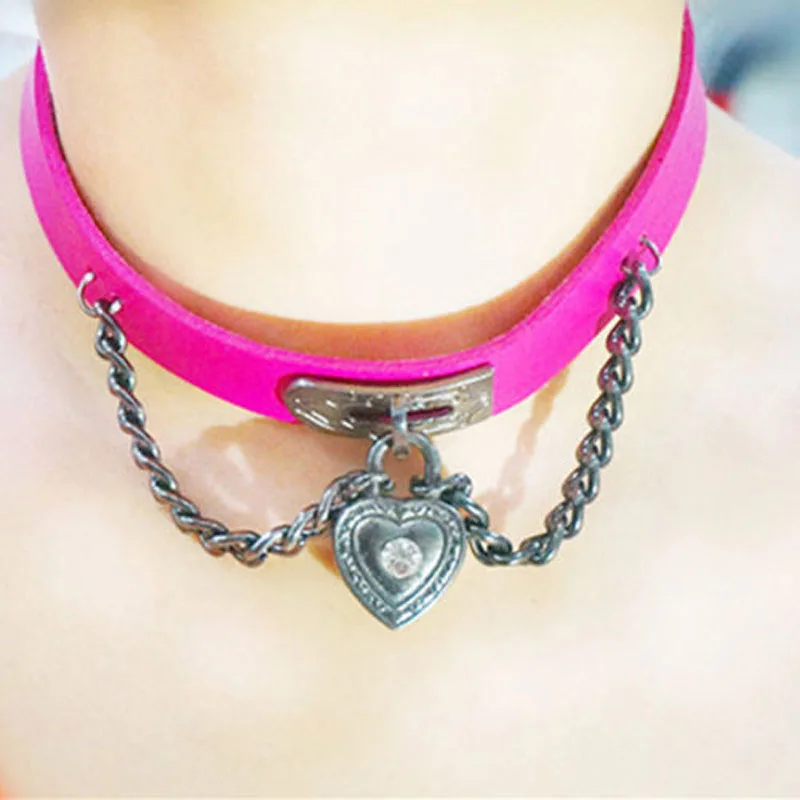 Hot 1Pc Sexy Punk Pendant Leather Necklaces Leat Rivet Buckle Heart Collar Charm Lock Choker Locket Necklace for Women | Украшения и
