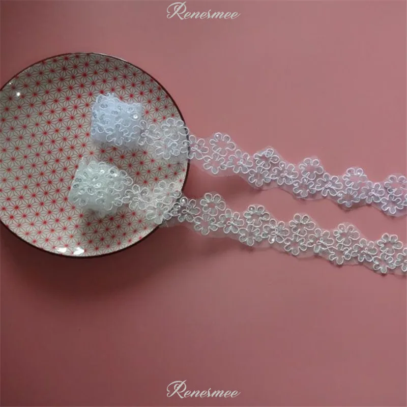 Delicate 3m White/Ivory Sequin Cording Edge Flower Venise Venice Mesh Lace Trim Applique Sewing Craft for Wedding Dec. 4.5cm | Дом и сад