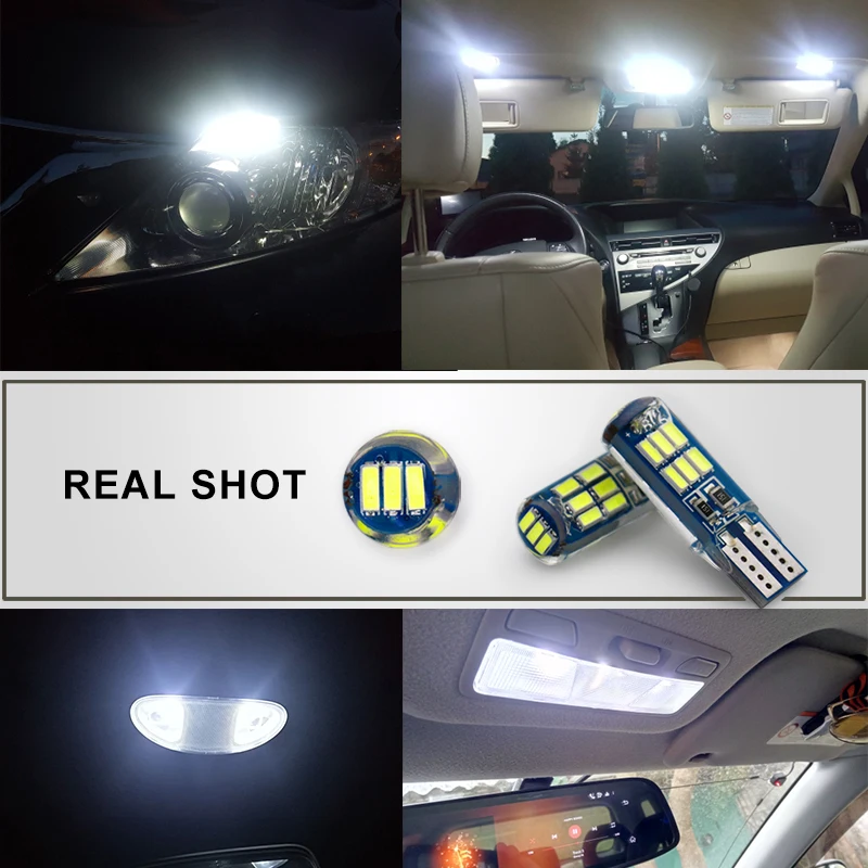 2 шт. W5W светодиодный T10 автомобильные лампы 12 В 3014 15SMD белый силикон 6500K 194 Авто