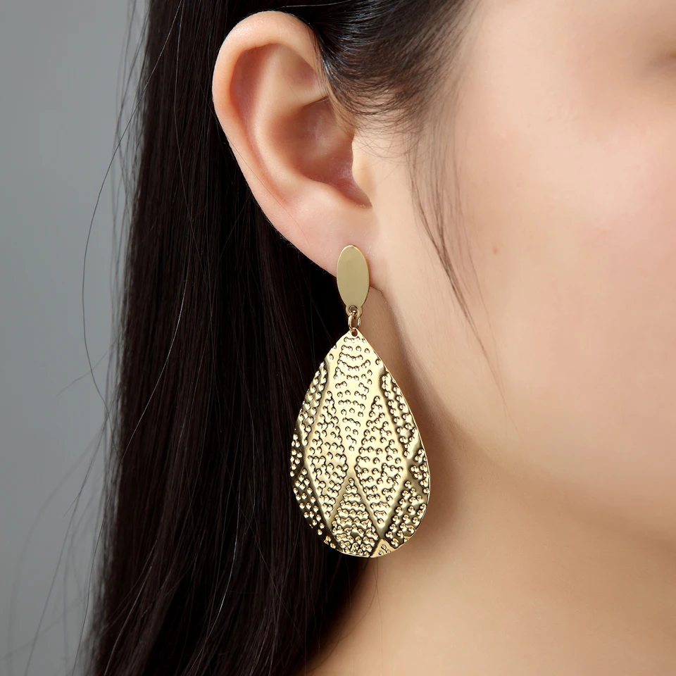 Женские серьги капельки большие из нержавеющей стали золотистого цвета длинные