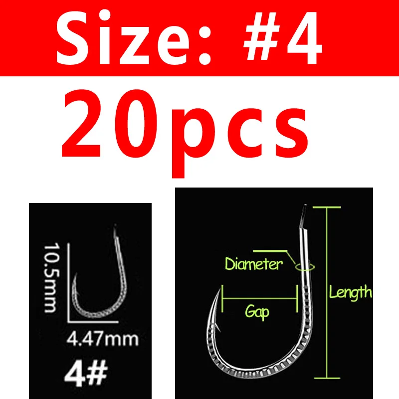 Size 4 Bimoo 20 шт./пакет Экстра сильный хвостовик кованый крючок для ловли карпа высокоуглеродистой стали снаряжение рыболовное крючки - Цвет: Size 4