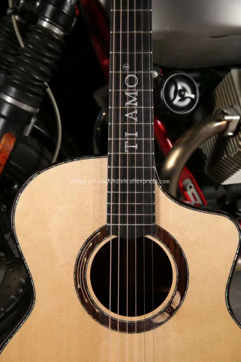Профессиональная полностью твердая гитара, 4" Cutaway Jumbo гитара с твердой еловой верхней частью/твердый корпус из палисандра, Амура оболочки шаблон мозаика