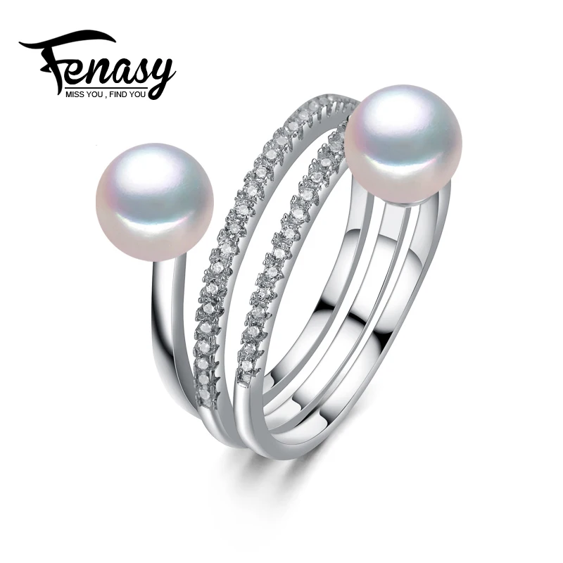 Fenasy Богемия 2018 новый двойной pearl ring модные пресноводного жемчуга регулируемые