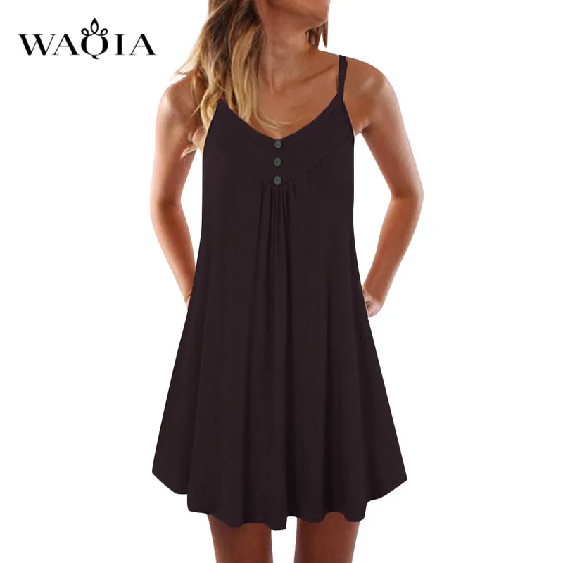 Waqia 2019 летнее платье Для женщин большие размеры 5XL без рукавов Boho Стиль короткие